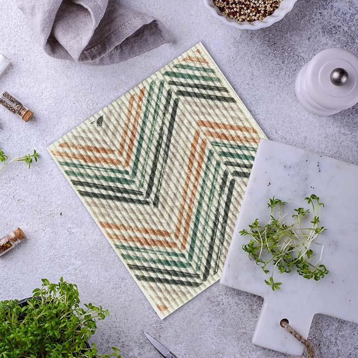 Chevron-patterned sponge cloth, stylish and eco-friendly kitchen cleaning essential