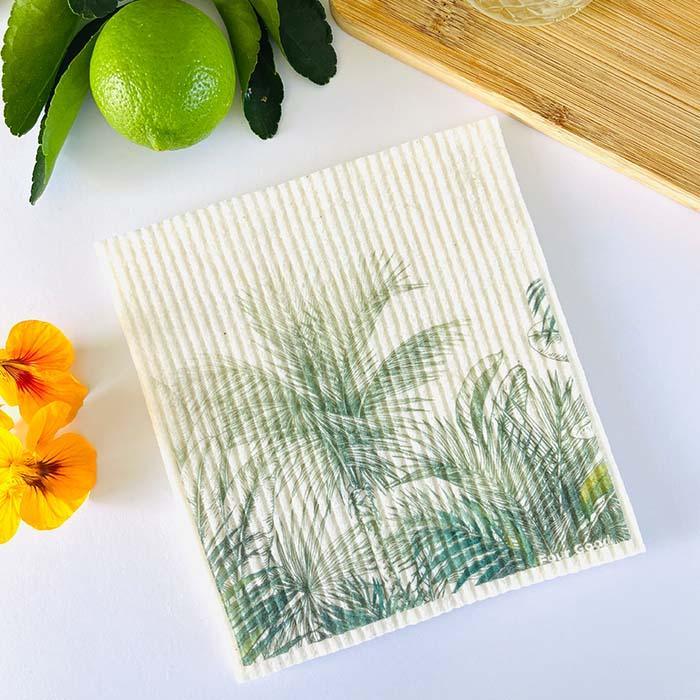 Four Good eco friendly sponge cloth with palms on kitchen bench, compostable