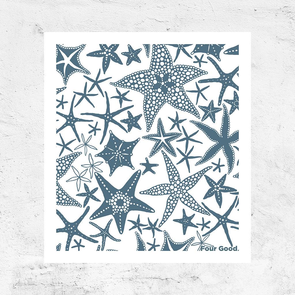 Image of Hamptons Starfish Compostable Sponge Cloth: Stylish, durable, absorbent, and eco-friendly cleaning cloth with coastal charm.